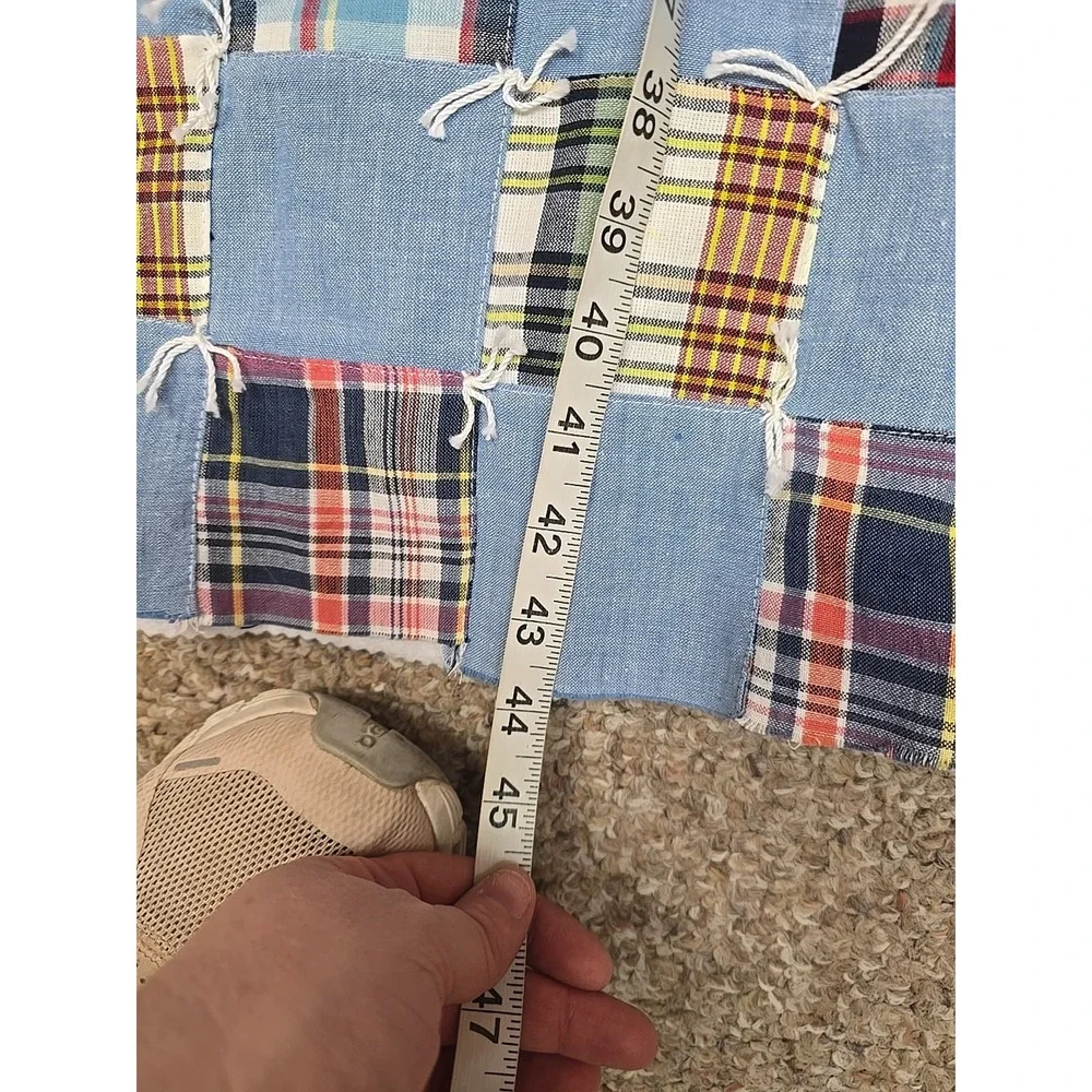 Chambray‎ Plaid Patchwork Unfinished Bedding Bedspread Quilt 44